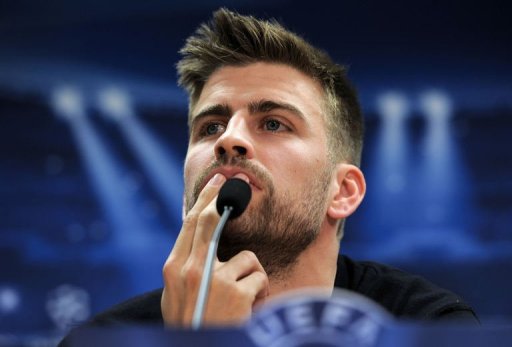 Barcelona's defender Gerard Pique gives a press conference in Sant Joan Despi, near Barcelona, on March 11, 2013 Barcelona's defender Gerard Pique gives a press conference in Sant Joan Despi, near Barcelona, on March 11, 2013