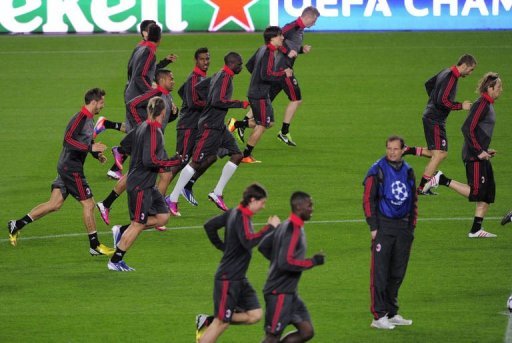AC Milan train at the Camp Nou on March 11, 2013, the eve of the UEFA Champions League match against holders Barcelona AC Milan train at the Camp Nou on March 11, 2013, the eve of the UEFA Champions League match against holders Barcelona