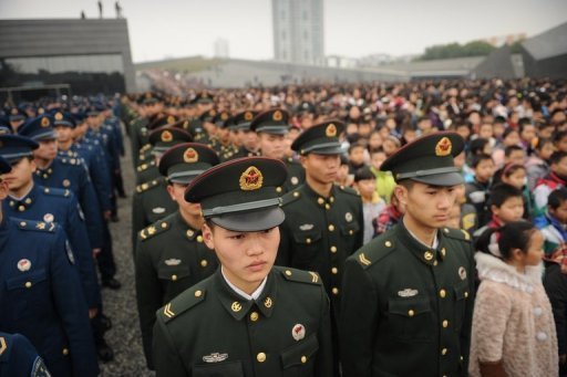 Military personnel attend a ceremony on the 75th anniversary of the Nanjing massacre, China, December 13, 2012 Military personnel attend a ceremony on the 75th anniversary of the Nanjing massacre, China, December 13, 2012
