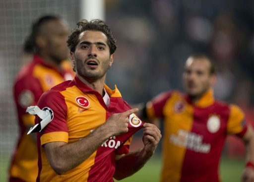 Galatasaray's Hamit Altintop celebrates scoring in Gelsenkirchen on March 12, 2013 Galatasaray's Hamit Altintop celebrates scoring in Gelsenkirchen on March 12, 2013