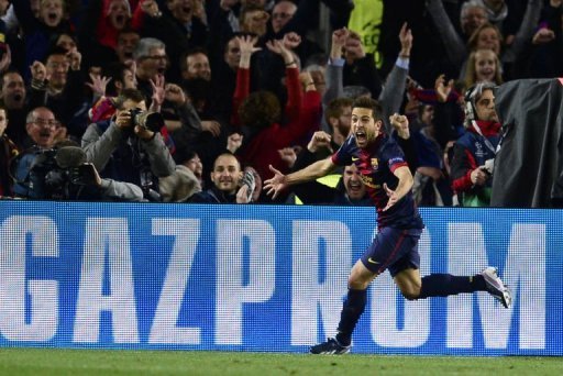 Barcelona defender Jordi Alba celebrates his late goal against AC Milan at Camp Nou on March 12, 2013 Barcelona defender Jordi Alba celebrates his late goal against AC Milan at Camp Nou on March 12, 2013
