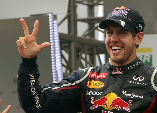 Sebastian Vettel celebrates a third world championship in a row in Brazil on November 25, 2012 Sebastian Vettel celebrates a third world championship in a row in Brazil on November 25, 2012