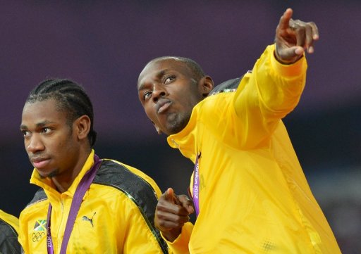 Jamaica's Usain Bolt and Jamaica's Yohan Blake (L) pose during the London 2012 Olympic Games on August 11, 2012 Jamaica's Usain Bolt and Jamaica's Yohan Blake (L) pose during the London 2012 Olympic Games on August 11, 2012