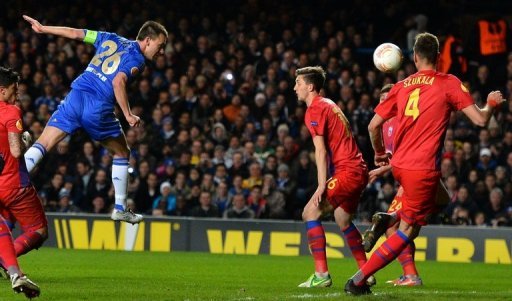 Chelsea's John Terry (L) heads the ball into the net against Steaua Bucharest at Stamford Bridge on March 14, 2013 Chelsea's John Terry (L) heads the ball into the net against Steaua Bucharest at Stamford Bridge on March 14, 2013
