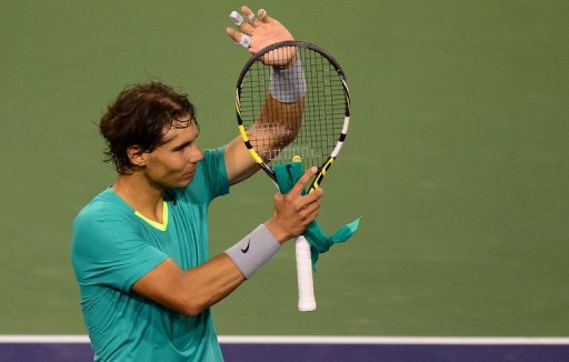 Rafael Nadal acknowledges the crowd after defeating Roger Federer on March 14, 2013 in the BNP Paribas Open Rafael Nadal acknowledges the crowd after defeating Roger Federer on March 14, 2013 in the BNP Paribas Open