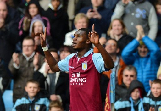 Aston Villa's forward Christian Benteke celebrates after scoring a goal at Villa Park in Birmingham, March 16, 2013 Aston Villa's forward Christian Benteke celebrates after scoring a goal at Villa Park in Birmingham, March 16, 2013