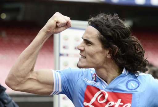 Napoli's Edinson Cavani celebrates after scoring at San Paolo Stadium in Naples on March 17, 2013 Napoli's Edinson Cavani celebrates after scoring at San Paolo Stadium in Naples on March 17, 2013