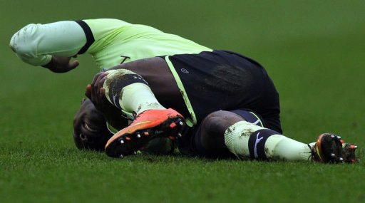 Newcastle United's Massadio Haidara is injured after a tackle at The DW Stadium in Wigan on March 17, 2013 Newcastle United's Massadio Haidara is injured after a tackle at The DW Stadium in Wigan on March 17, 2013
