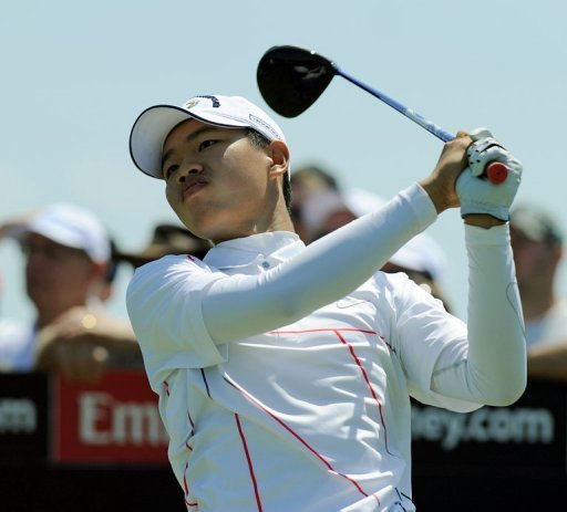 Guan Tianlang plays a tee-shot during the Australian Open at The Lakes course in Sydney, on December 6, 2012 Guan Tianlang plays a tee-shot during the Australian Open at The Lakes course in Sydney, on December 6, 2012
