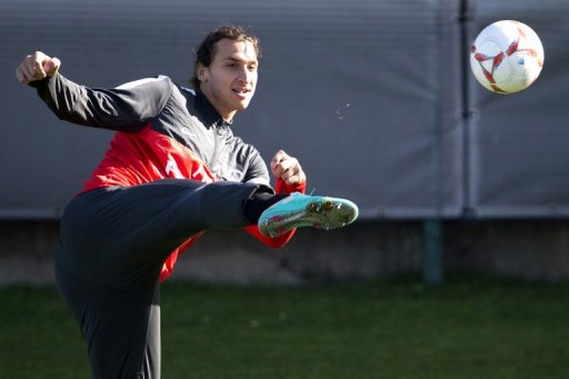 Paris Saint Germain's Zlatan Ibrahimovic practices during a training session at the Camp des Loges, on October 5, 2012 Paris Saint Germain's Zlatan Ibrahimovic practices during a training session at the Camp des Loges, on October 5, 2012