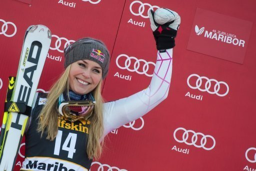Lindsey Vonn celebrates winning the FIS World Cup giant slalom in Slovenia on January 26, 2013 Lindsey Vonn celebrates winning the FIS World Cup giant slalom in Slovenia on January 26, 2013