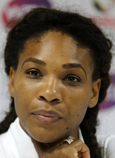 Serena Williams gives a press conference during the Dubai Open on February 20, 2013 Serena Williams gives a press conference during the Dubai Open on February 20, 2013