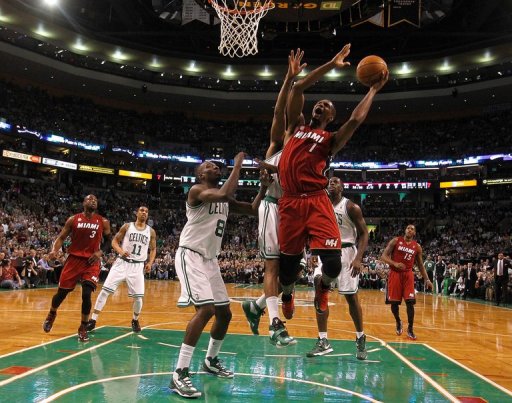 Chris Bosh of the Miami Heat beats Jeff Green of the Boston Celtics to the basket in the first half on March 18, 2013 Chris Bosh of the Miami Heat beats Jeff Green of the Boston Celtics to the basket in the first half on March 18, 2013