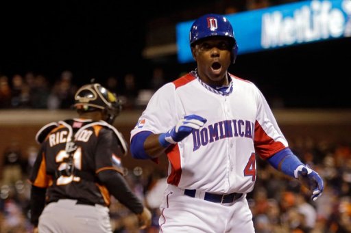 Miguel Tejada of the Dominican Republic celebrates after scoring in the fifth inning on March 18, 2013 Miguel Tejada of the Dominican Republic celebrates after scoring in the fifth inning on March 18, 2013