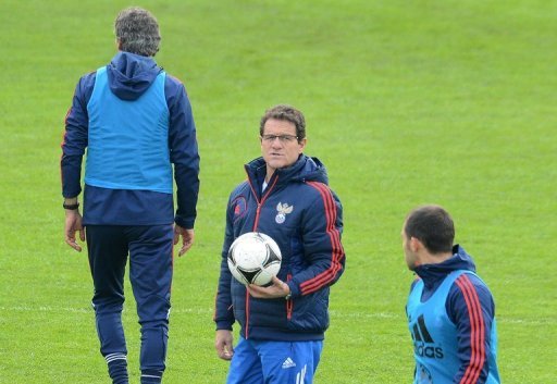 Fabio Capello leads a Russian squad training session in Moscow on October 15, 2012 Fabio Capello leads a Russian squad training session in Moscow on October 15, 2012
