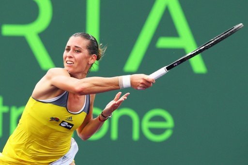 Flavia Pennetta hits a return to Johanna Larsson on March 19, 2013 at the Miami Masters Flavia Pennetta hits a return to Johanna Larsson on March 19, 2013 at the Miami Masters