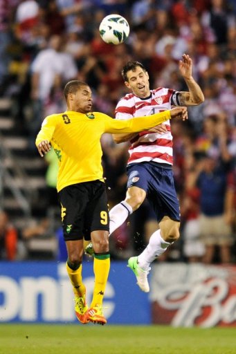 Carlos Bocanegra (R) goes up for the ball with Ryan Johnson of Jamaica on September 11, 2012 Carlos Bocanegra (R) goes up for the ball with Ryan Johnson of Jamaica on September 11, 2012