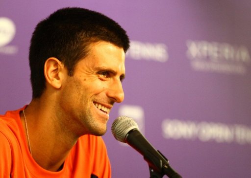 Novak Djokovic speaks to the media at the Sony Open at at the Crandon Park Tennis Center on March 20, 2013 Novak Djokovic speaks to the media at the Sony Open at at the Crandon Park Tennis Center on March 20, 2013