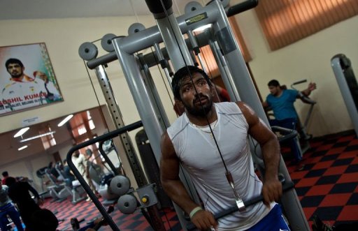 Indian wrestler and London Olympics bronze-medal winner Yogeshwar Dutt works out on March 5, 2013 Indian wrestler and London Olympics bronze-medal winner Yogeshwar Dutt works out on March 5, 2013