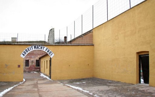 This file photo shows the entrance to the fortress in the Czech city of Terezin with the Nazi phrase: This file photo shows the entrance to the fortress in the Czech city of Terezin with the Nazi phrase:
