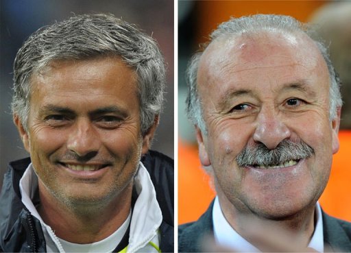 Jose Mourinho (left) in Munich on August 13, 2010 and Vicente Del Bosque in Soweto on July 11, 2010 Jose Mourinho (left) in Munich on August 13, 2010 and Vicente Del Bosque in Soweto on July 11, 2010