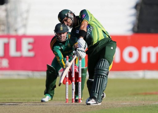 Misbah ul-Haq of Pakistan hits a six on March 21, 2013 in Durban Misbah ul-Haq of Pakistan hits a six on March 21, 2013 in Durban