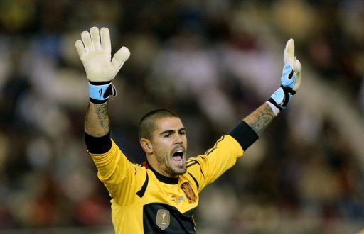 Spain's goalkeeper Victor Valdes reacts in Doha on February 6, 2013 Spain's goalkeeper Victor Valdes reacts in Doha on February 6, 2013