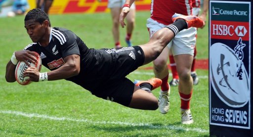 New Zealand's Waisake Naholo scores a try against Wales during the Hong Kong Rugby Sevens tournament, on March 25, 2012 New Zealand's Waisake Naholo scores a try against Wales during the Hong Kong Rugby Sevens tournament, on March 25, 2012