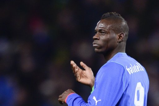 Italian forward Mario Balotelli is shown in the match against Brazil on March 21, 2013 at the stadium of Geneva Italian forward Mario Balotelli is shown in the match against Brazil on March 21, 2013 at the stadium of Geneva