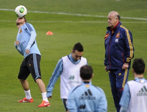 Spain players take part in a training session, March 21, 2013 at the Molinon stadium in Gijon. Spain players take part in a training session, March 21, 2013 at the Molinon stadium in Gijon.