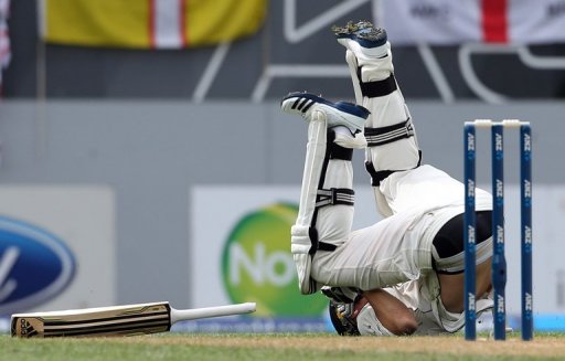 New Zealand's Tim Southee rolls over after making a run, at Eden Park in Auckland, on March 23, 2013 New Zealand's Tim Southee rolls over after making a run, at Eden Park in Auckland, on March 23, 2013