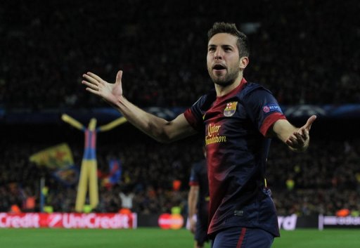 Barcelona's defender Jordi Alba at the Nou Camp stadium in Barcelona on March 12, 2013 Barcelona's defender Jordi Alba at the Nou Camp stadium in Barcelona on March 12, 2013