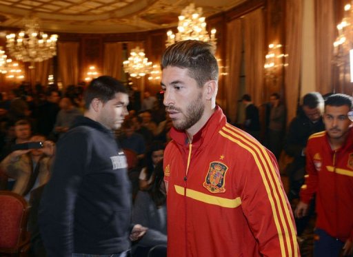 Spain defender Sergio Ramos arrives to give a press conference at the team's hotel in Paris, on March 25, 2013 Spain defender Sergio Ramos arrives to give a press conference at the team's hotel in Paris, on March 25, 2013