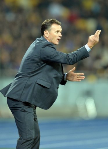 Montenegro coach Branko Brnovic during the World Cup qualifier against Ukraine on October 16, 2012 Montenegro coach Branko Brnovic during the World Cup qualifier against Ukraine on October 16, 2012