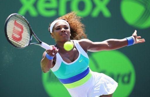 Serena Williams returns a shot against Li Na on March 26, 2013 Serena Williams returns a shot against Li Na on March 26, 2013