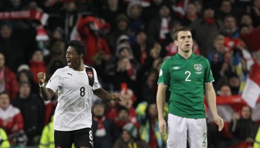 David Alaba celebrates his late equaliser against Ireland on March 26, 2013 David Alaba celebrates his late equaliser against Ireland on March 26, 2013