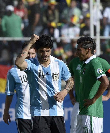 Ever Banega celebrates his goal for Argentina against Bolivia on March 26, 2013 Ever Banega celebrates his goal for Argentina against Bolivia on March 26, 2013