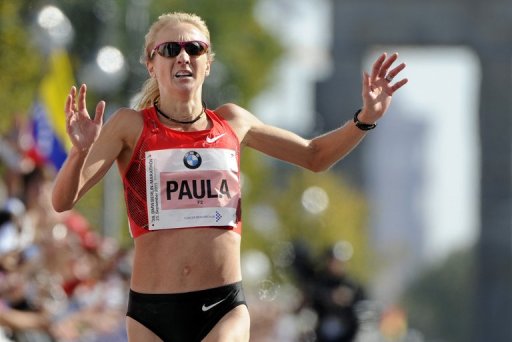 Britain's Paula Radcliffe crosses the finish line during the Berlin Marathon, on September 25, 2011 Britain's Paula Radcliffe crosses the finish line during the Berlin Marathon, on September 25, 2011