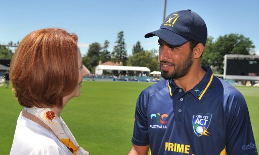 Fawad Ahmed meets Australian Prime Minister Julia Gillard in Canberra on January 29, 2013 Fawad Ahmed meets Australian Prime Minister Julia Gillard in Canberra on January 29, 2013