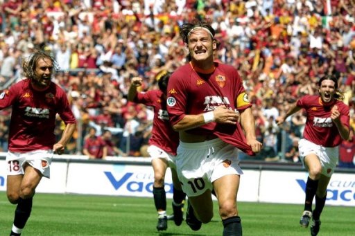 Francesco Totti celebrates after scoring at Rome's Olympic Stadium, on June 17, 2001 Francesco Totti celebrates after scoring at Rome's Olympic Stadium, on June 17, 2001