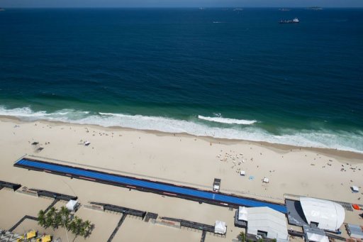 Blue straight lanes are installed on Copacabana Beach in Rio de Janerio, Brazil, on March 28, 2013 Blue straight lanes are installed on Copacabana Beach in Rio de Janerio, Brazil, on March 28, 2013