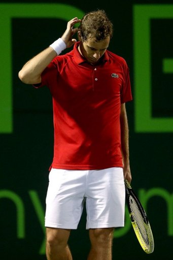 Richard Gasquet during the clash with Andy Murray at the Miami Masters on March 29, 2013 Richard Gasquet during the clash with Andy Murray at the Miami Masters on March 29, 2013