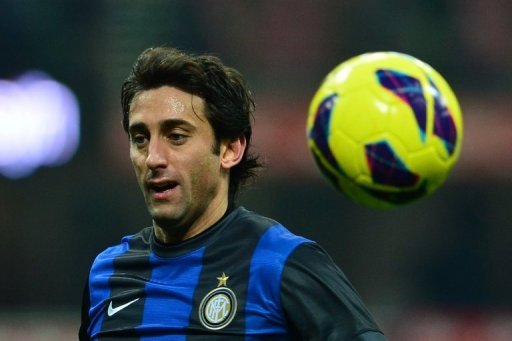 Inter Milan forward Diego Milito in action against Chievo at the San Siro on February 10, 2013 Inter Milan forward Diego Milito in action against Chievo at the San Siro on February 10, 2013