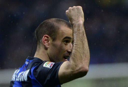 Inter Milan's Argentinian forward Rodrigo Sebastian Palacio celebrates after scoring on March 30, 2013 Inter Milan's Argentinian forward Rodrigo Sebastian Palacio celebrates after scoring on March 30, 2013