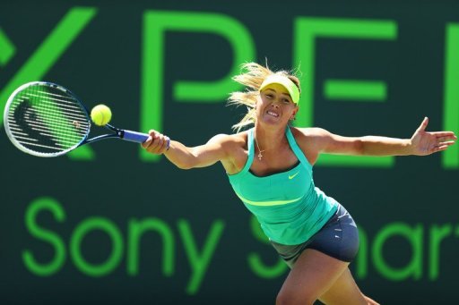 Maria Sharapova returns a shot to Serena Williams at the Miami Masters on March 30, 2013 Maria Sharapova returns a shot to Serena Williams at the Miami Masters on March 30, 2013