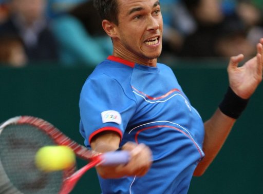 Czech Republic's Lukas Rosol returns a shot during a Davis Cup match in the Kazakh capital Astana, on April 7, 2013 Czech Republic's Lukas Rosol returns a shot during a Davis Cup match in the Kazakh capital Astana, on April 7, 2013