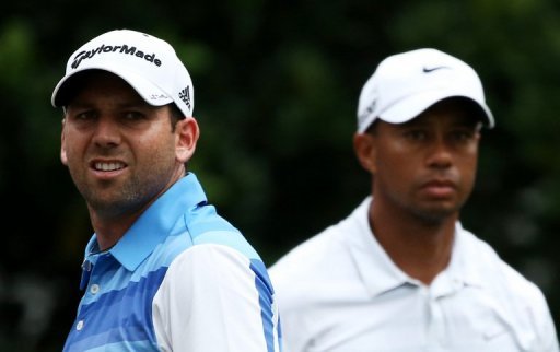 Tiger Woods (R) and Sergio Garcia during The Players Championship at TPC Sawgrass in Florida, May 11, 2013 Tiger Woods (R) and Sergio Garcia during The Players Championship at TPC Sawgrass in Florida, May 11, 2013