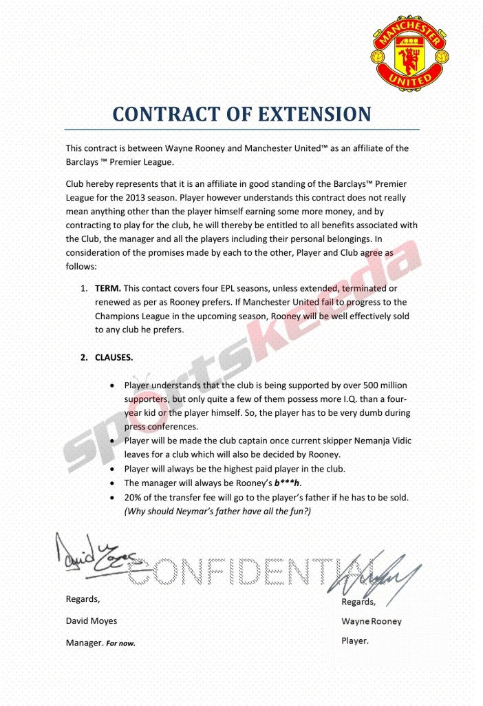 form negotiation contract leaked United Rooney's Wayne contract Manchester [Satire]