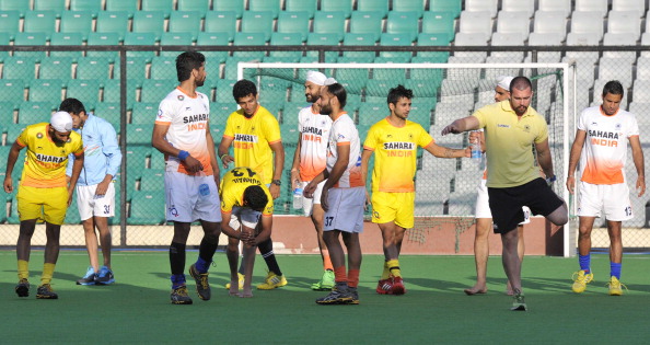 Indian Hockey team practice during the training cap at National Stadium on March 13, 2014 in New Delhi, India