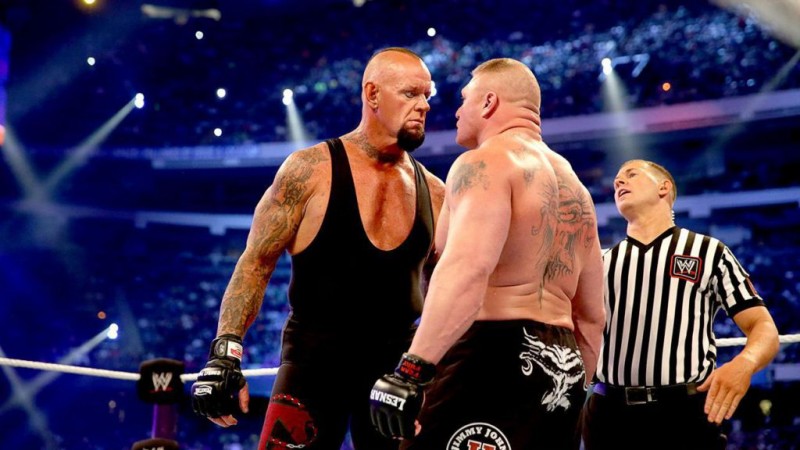 Znalezione obrazy dla zapytania taker vs brock lesnar wm